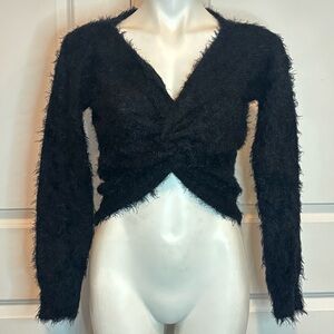 Privacy Please Kayley Black Fuzzy Twist Front Sweater S